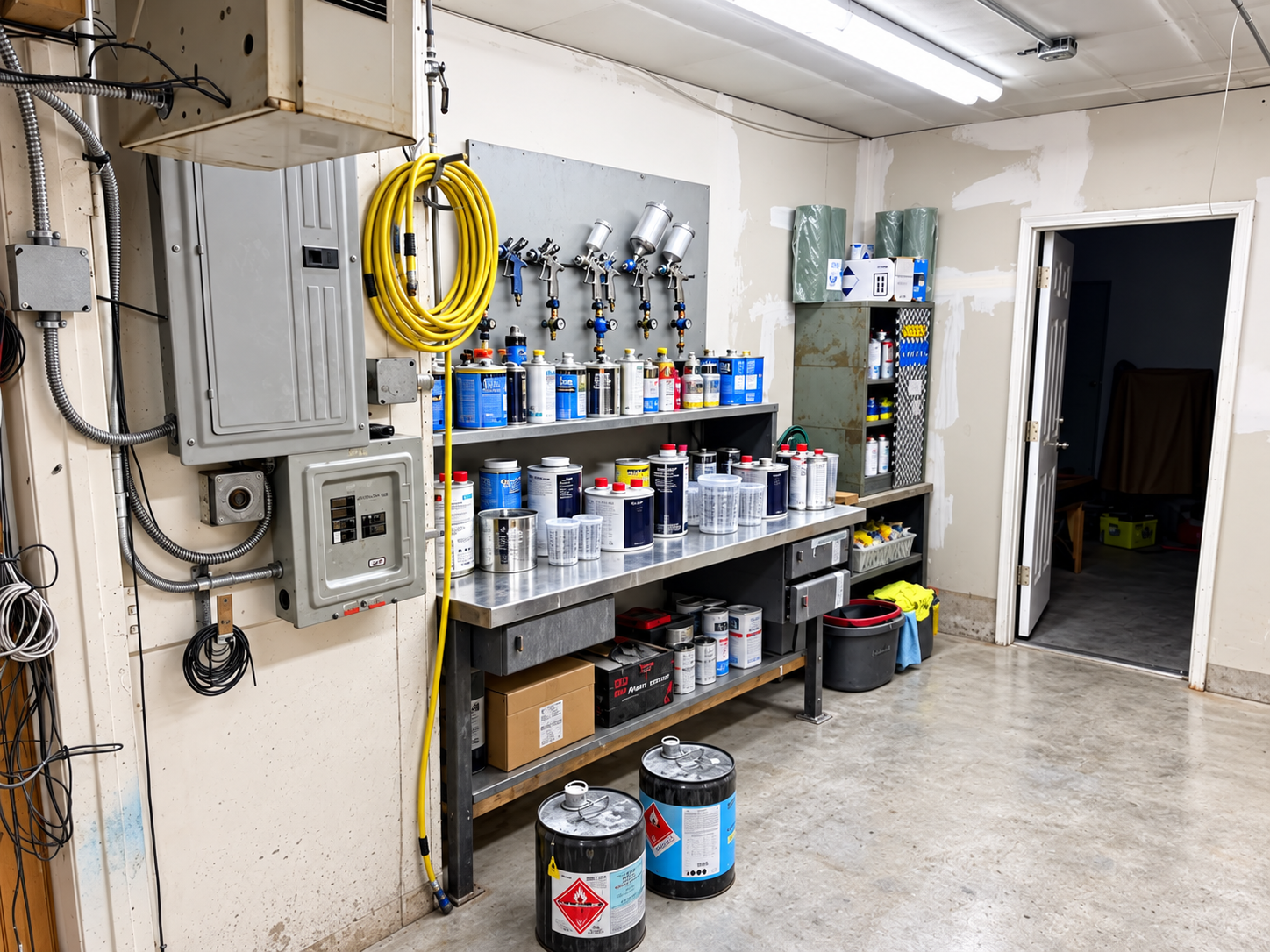 Paint mixing area inside our shop